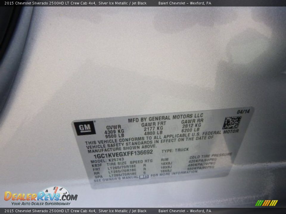 2015 Chevrolet Silverado 2500HD LT Crew Cab 4x4 Silver Ice Metallic / Jet Black Photo #20