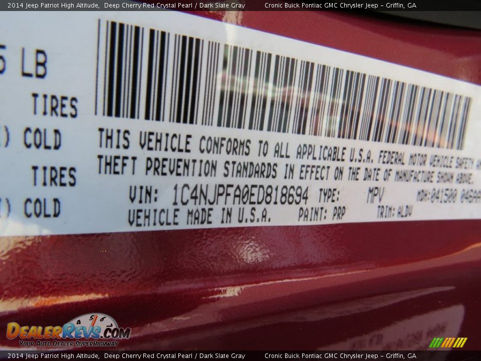 2014 Jeep Patriot High Altitude Deep Cherry Red Crystal Pearl / Dark Slate Gray Photo #18
