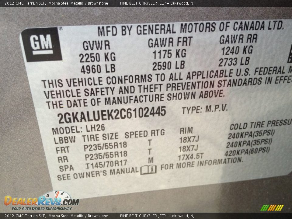 2012 GMC Terrain SLT Mocha Steel Metallic / Brownstone Photo #27