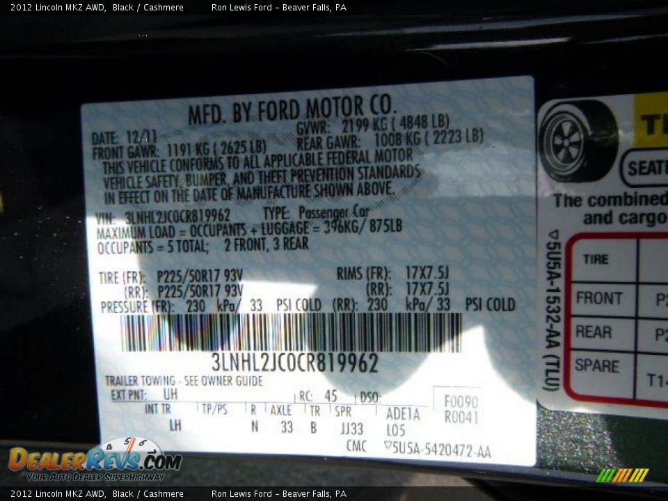 2012 Lincoln MKZ AWD Black / Cashmere Photo #20