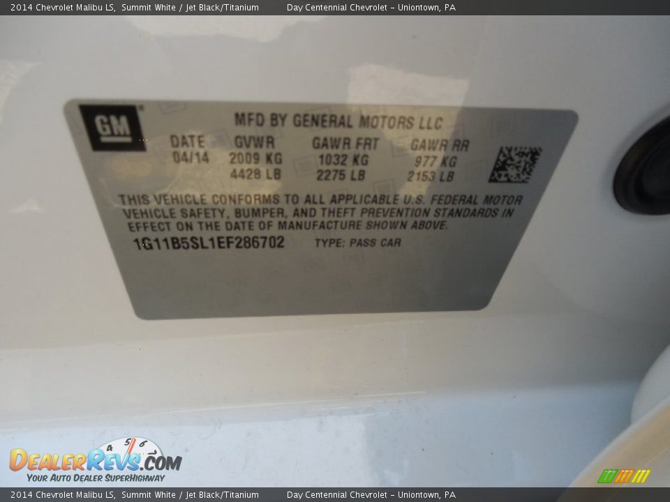 2014 Chevrolet Malibu LS Summit White / Jet Black/Titanium Photo #19