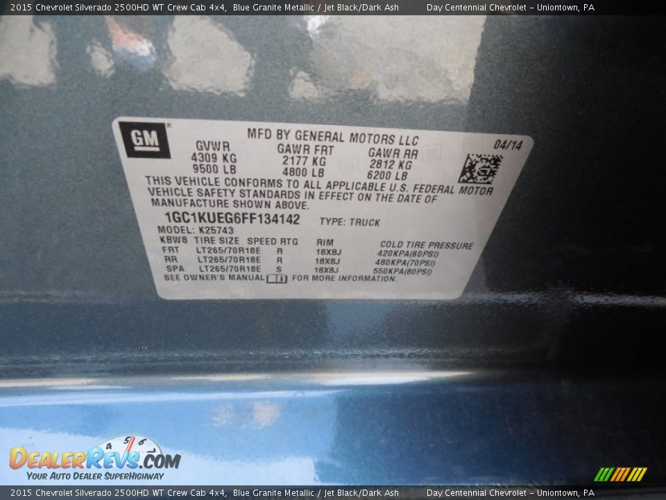 2015 Chevrolet Silverado 2500HD WT Crew Cab 4x4 Blue Granite Metallic / Jet Black/Dark Ash Photo #19