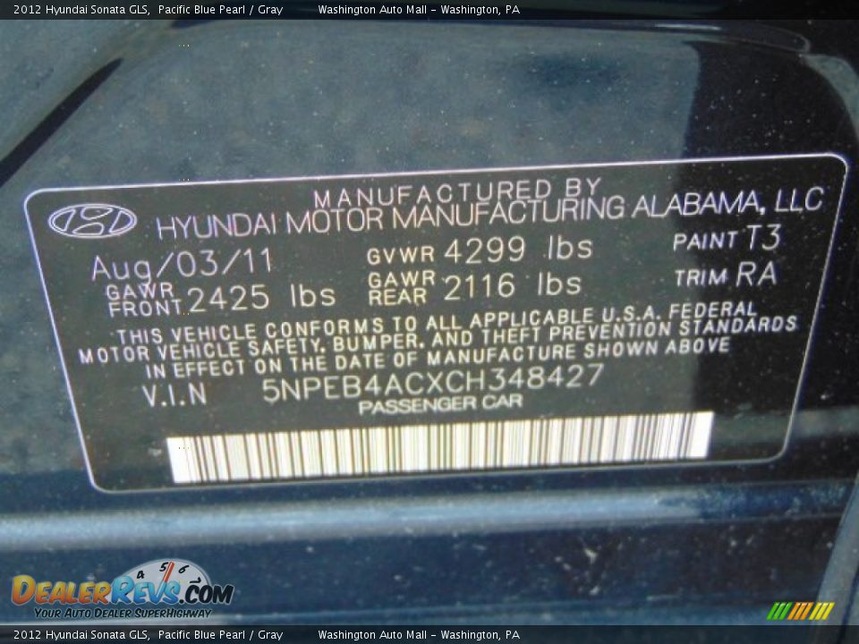 2012 Hyundai Sonata GLS Pacific Blue Pearl / Gray Photo #19