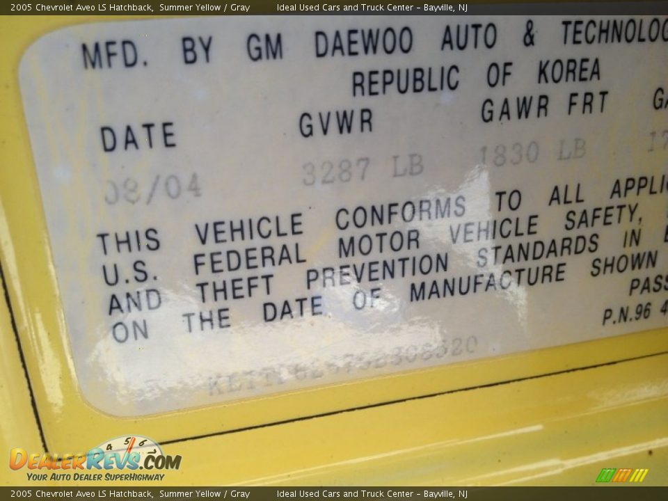 2005 Chevrolet Aveo LS Hatchback Summer Yellow / Gray Photo #26