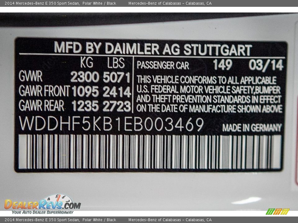 2014 Mercedes-Benz E 350 Sport Sedan Polar White / Black Photo #7
