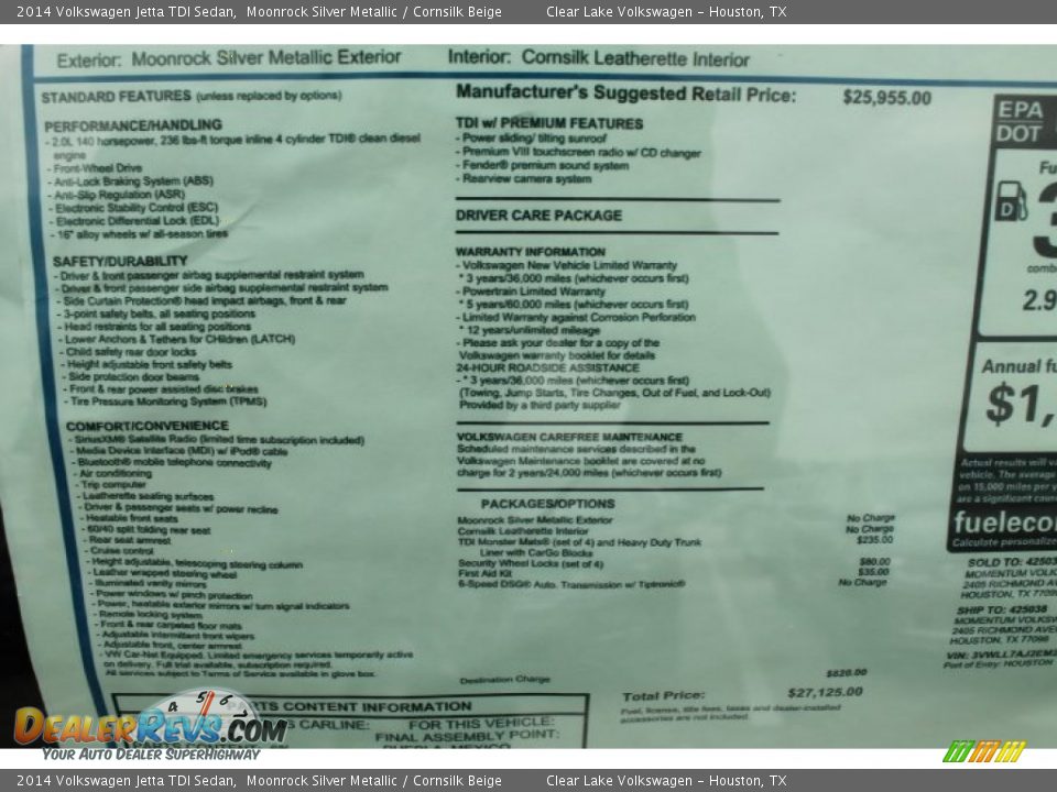 2014 Volkswagen Jetta TDI Sedan Moonrock Silver Metallic / Cornsilk Beige Photo #28