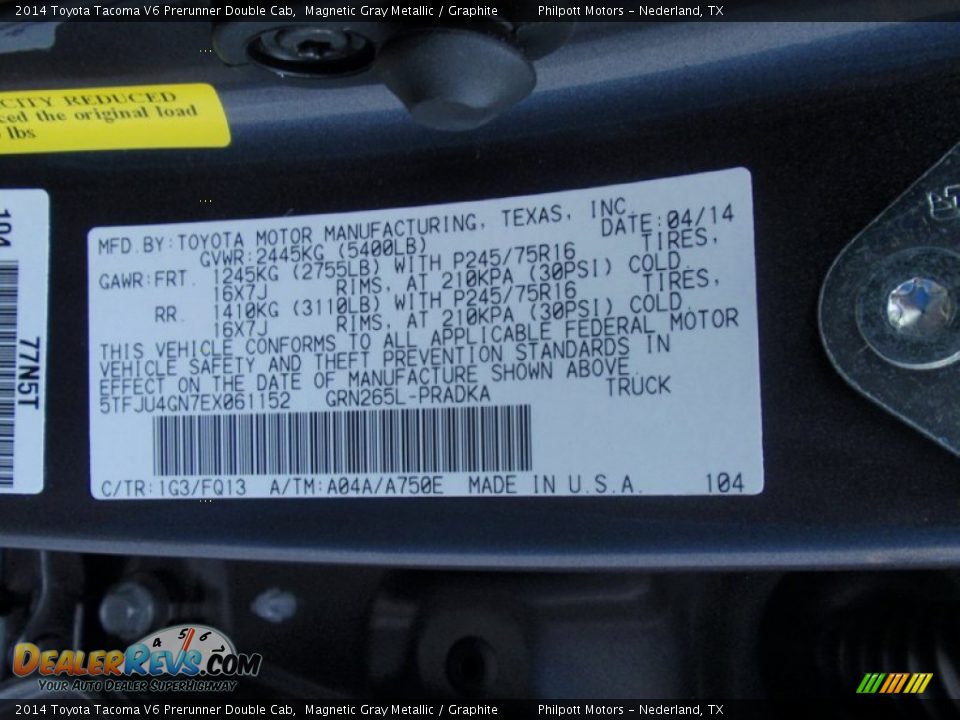2014 Toyota Tacoma V6 Prerunner Double Cab Magnetic Gray Metallic / Graphite Photo #34
