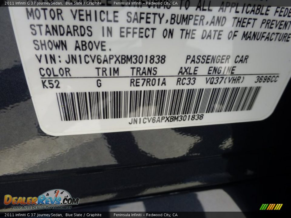2011 Infiniti G 37 Journey Sedan Blue Slate / Graphite Photo #14