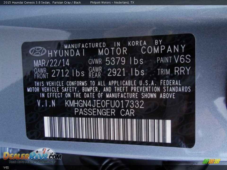 Hyundai Color Code V6S Parisian Gray
