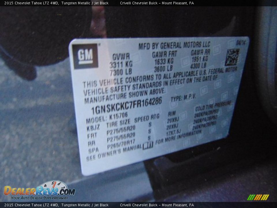 2015 Chevrolet Tahoe LTZ 4WD Tungsten Metallic / Jet Black Photo #30