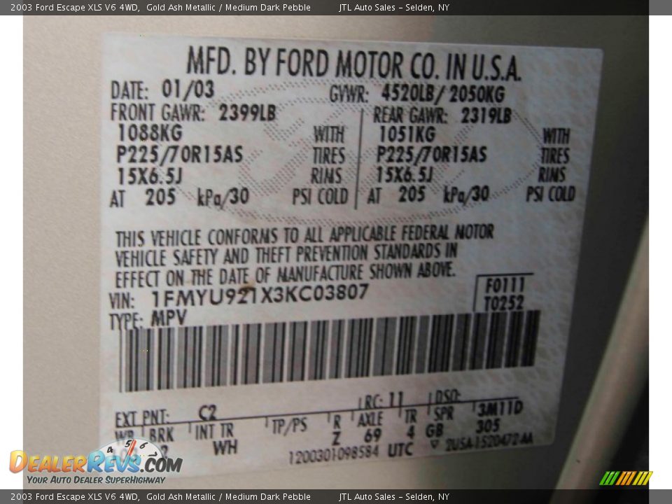 2003 Ford Escape XLS V6 4WD Gold Ash Metallic / Medium Dark Pebble Photo #19