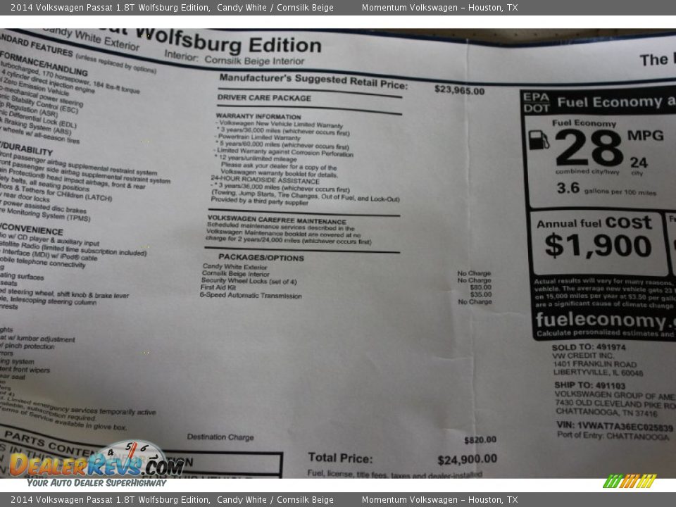 2014 Volkswagen Passat 1.8T Wolfsburg Edition Candy White / Cornsilk Beige Photo #12