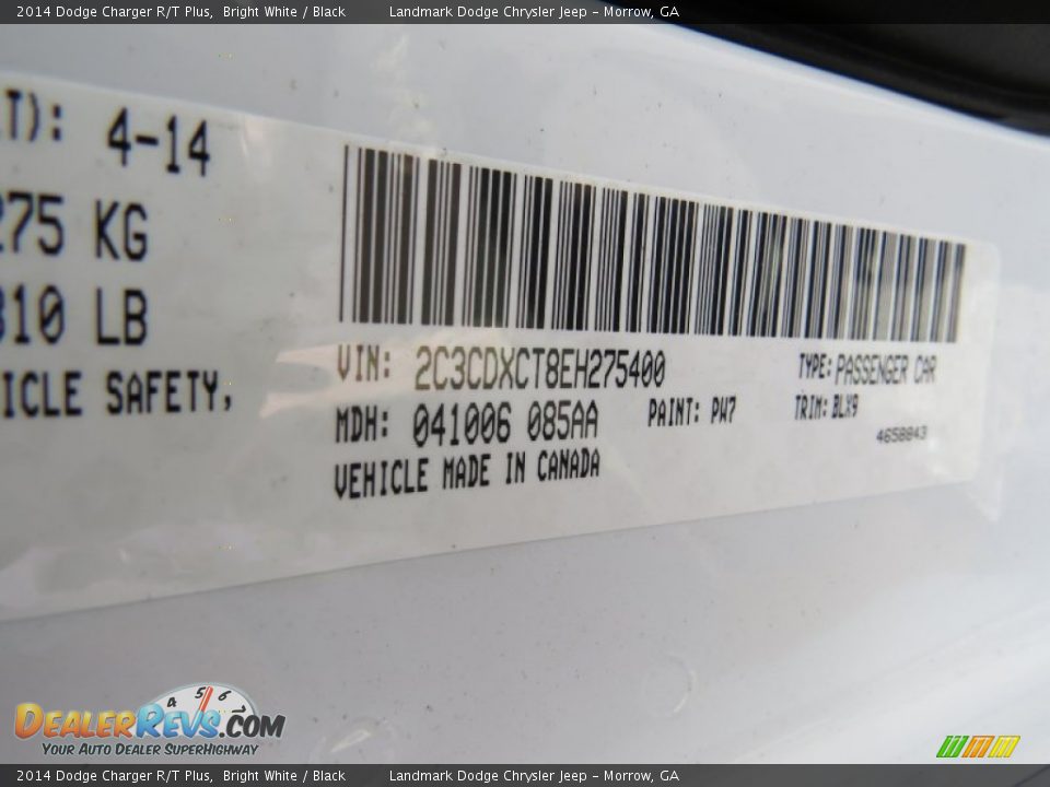 2014 Dodge Charger R/T Plus Bright White / Black Photo #11