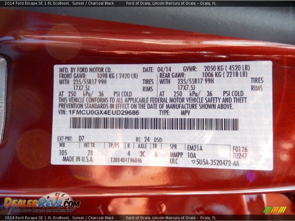 2014 Ford Escape SE 1.6L EcoBoost Sunset / Charcoal Black Photo #12