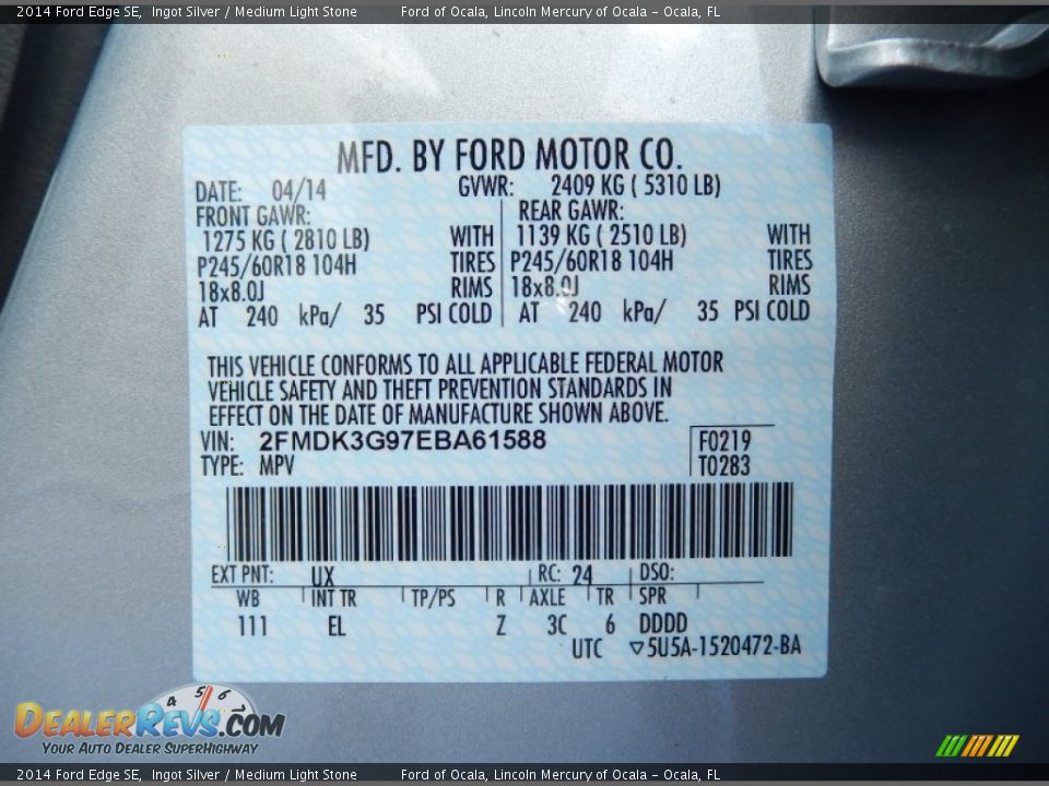 2014 Ford Edge SE Ingot Silver / Medium Light Stone Photo #12