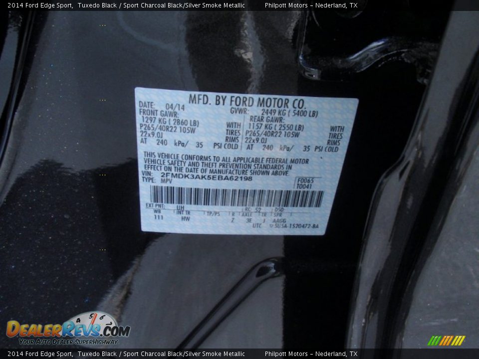 2014 Ford Edge Sport Tuxedo Black / Sport Charcoal Black/Silver Smoke Metallic Photo #36