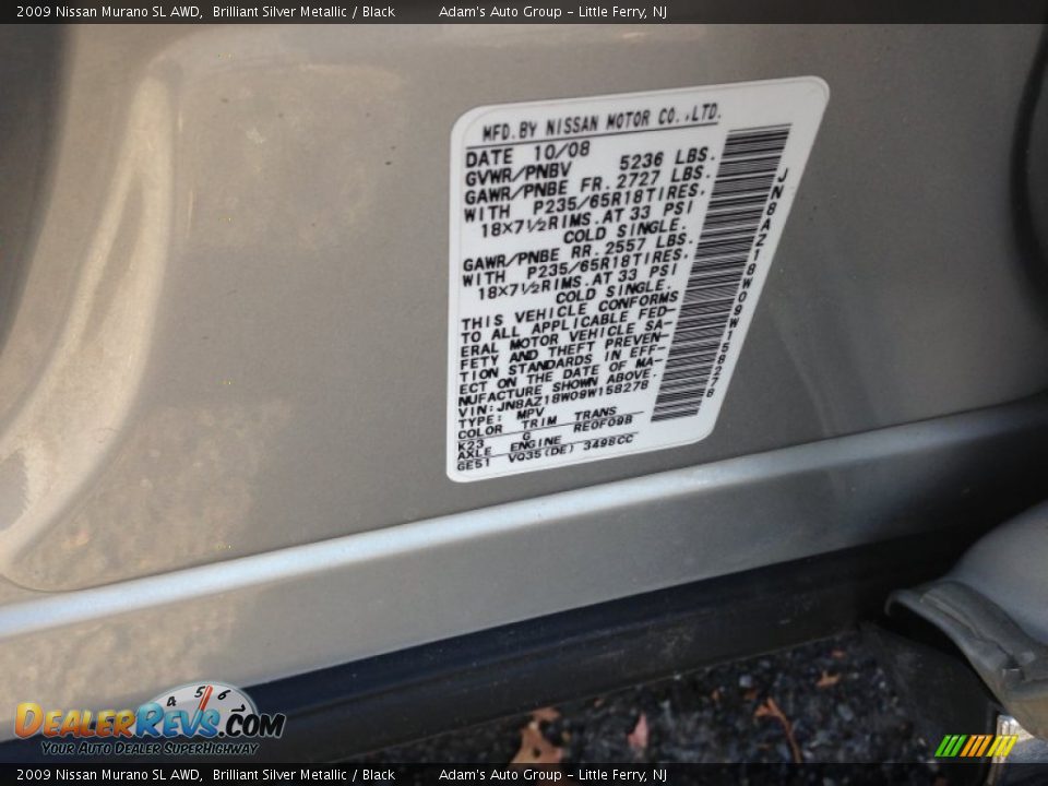 2009 Nissan Murano SL AWD Brilliant Silver Metallic / Black Photo #23