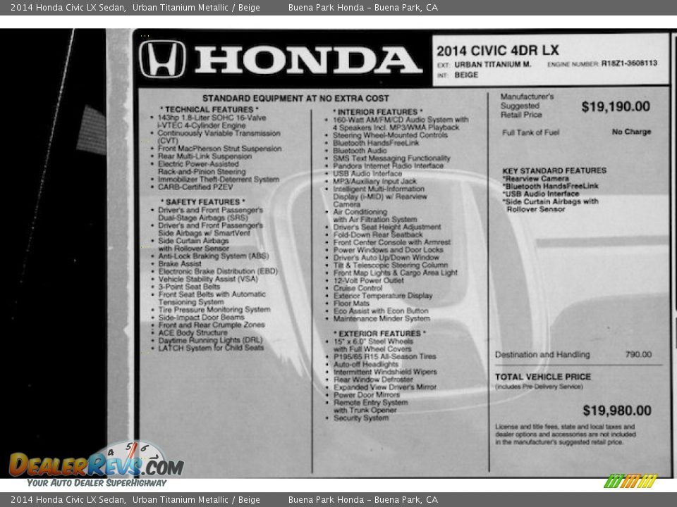 2014 Honda Civic LX Sedan Urban Titanium Metallic / Beige Photo #18