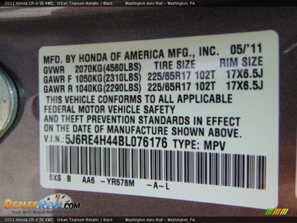 2011 Honda CR-V SE 4WD Urban Titanium Metallic / Black Photo #19