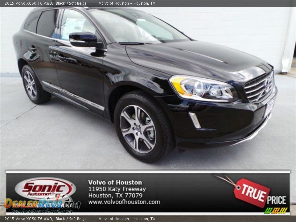 2015 Volvo XC60 T6 AWD Black / Soft Beige Photo #1