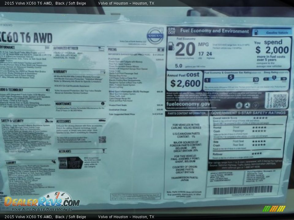 2015 Volvo XC60 T6 AWD Black / Soft Beige Photo #29