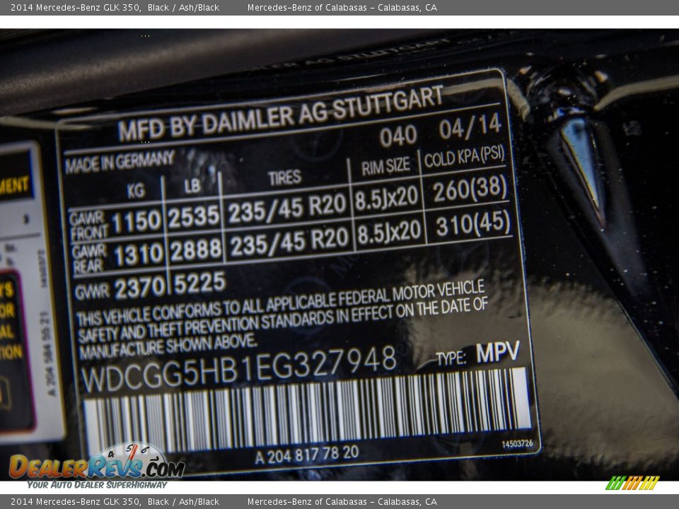 2014 Mercedes-Benz GLK 350 Black / Ash/Black Photo #7