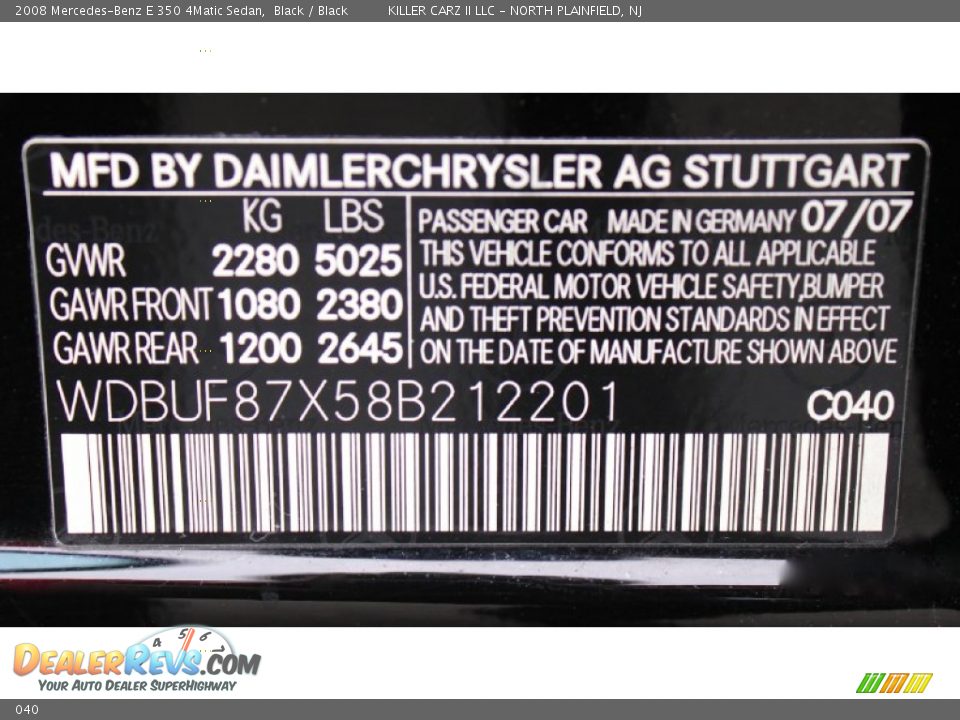 Mercedes-Benz Color Code 040 Black