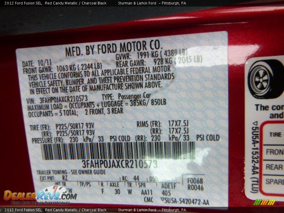 2012 Ford Fusion SEL Red Candy Metallic / Charcoal Black Photo #14