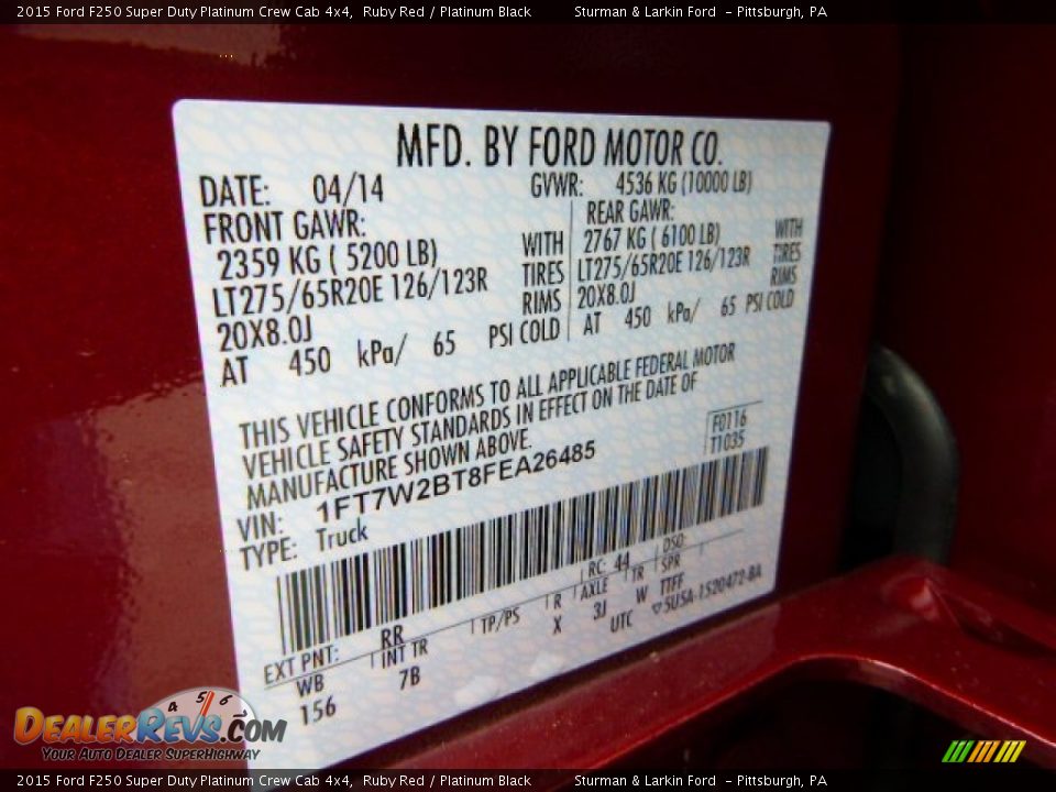 2015 Ford F250 Super Duty Platinum Crew Cab 4x4 Ruby Red / Platinum Black Photo #13