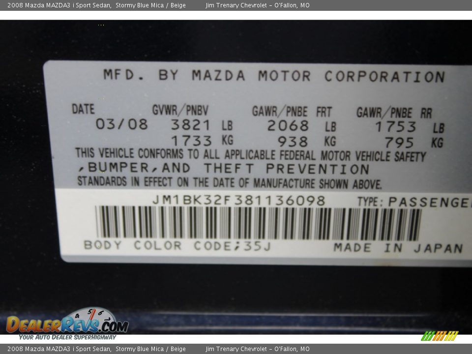 2008 Mazda MAZDA3 i Sport Sedan Stormy Blue Mica / Beige Photo #17