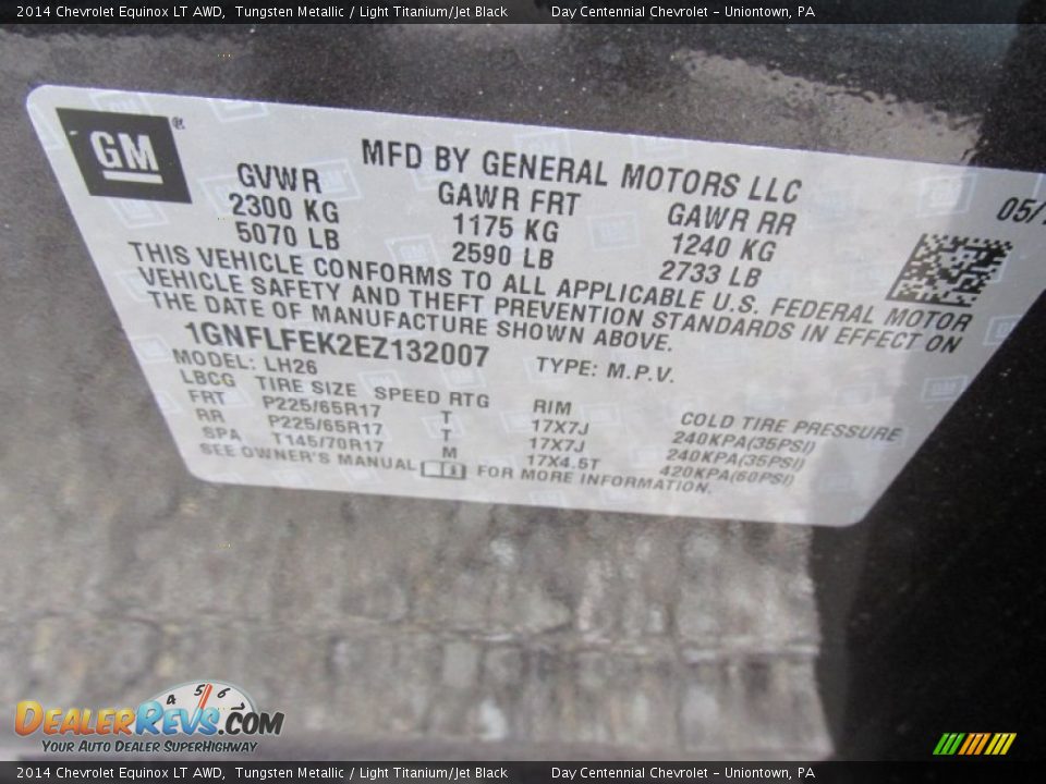 2014 Chevrolet Equinox LT AWD Tungsten Metallic / Light Titanium/Jet Black Photo #19