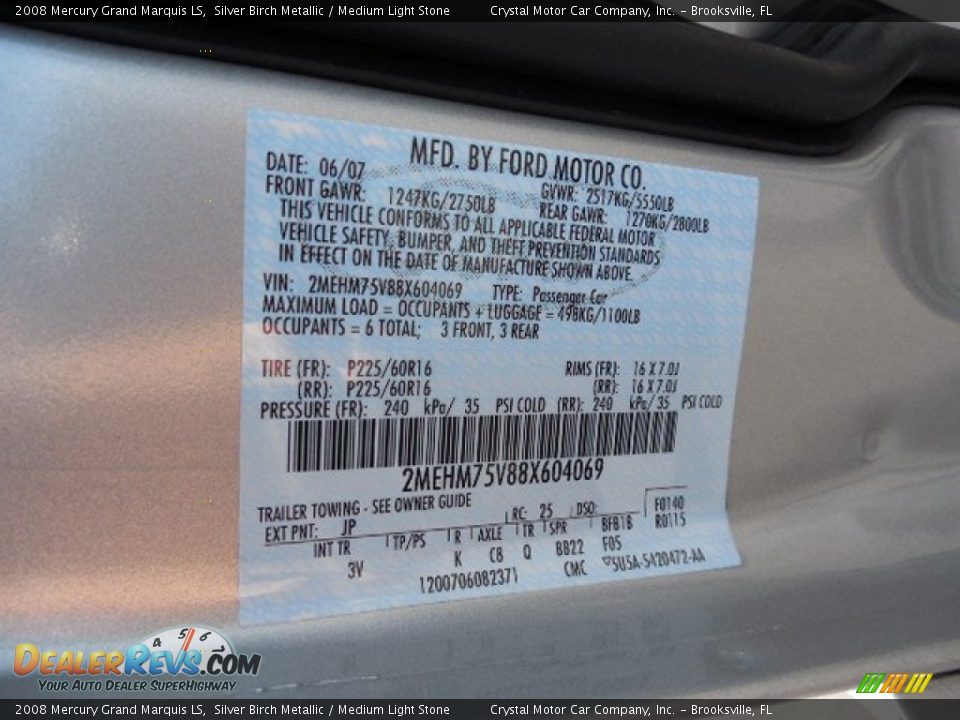 2008 Mercury Grand Marquis LS Silver Birch Metallic / Medium Light Stone Photo #22