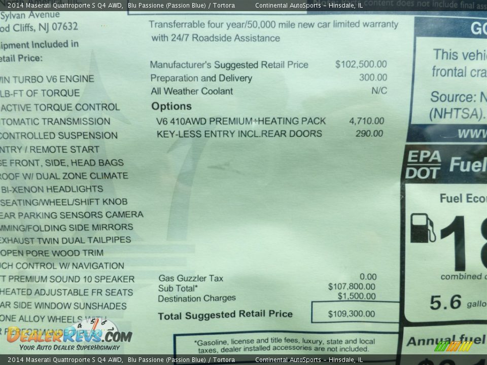 2014 Maserati Quattroporte S Q4 AWD Window Sticker Photo #12