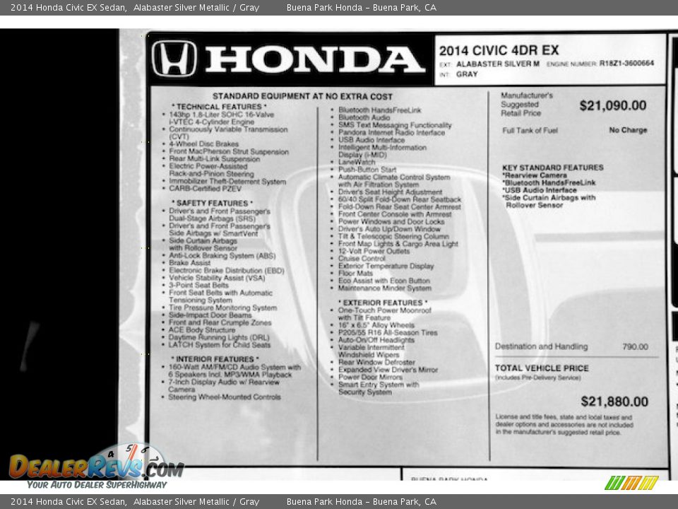 2014 Honda Civic EX Sedan Alabaster Silver Metallic / Gray Photo #19