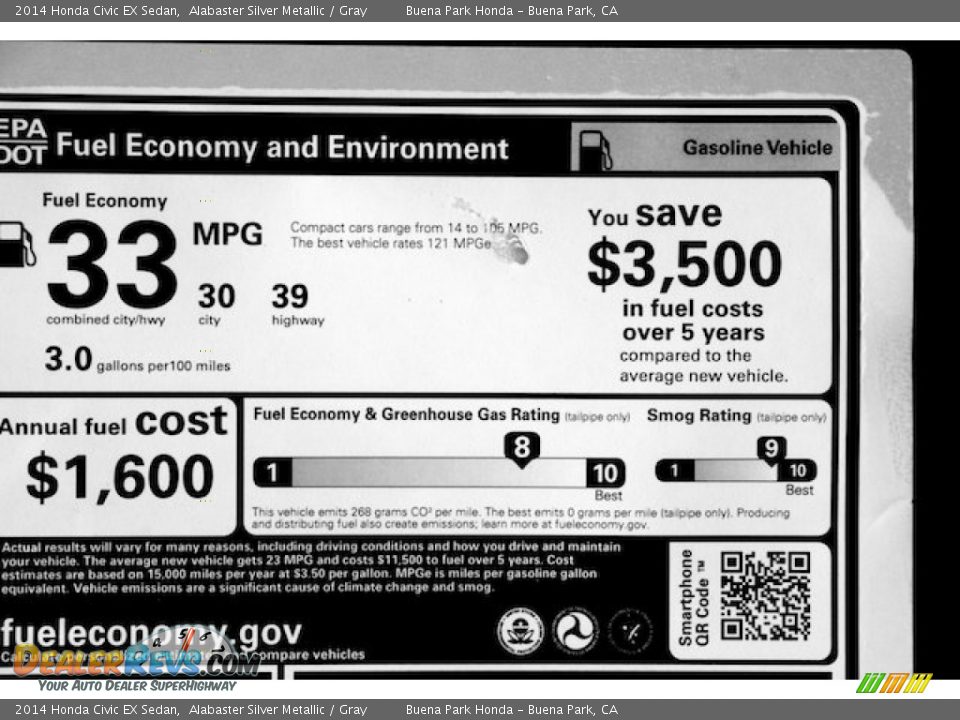 2014 Honda Civic EX Sedan Alabaster Silver Metallic / Gray Photo #20