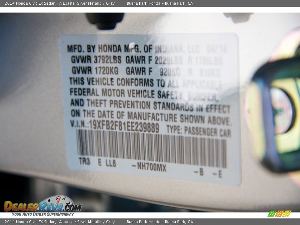 2014 Honda Civic EX Sedan Alabaster Silver Metallic / Gray Photo #21