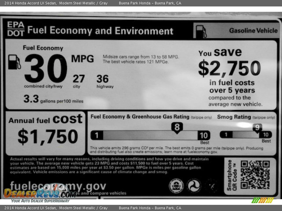 2014 Honda Accord LX Sedan Modern Steel Metallic / Gray Photo #19