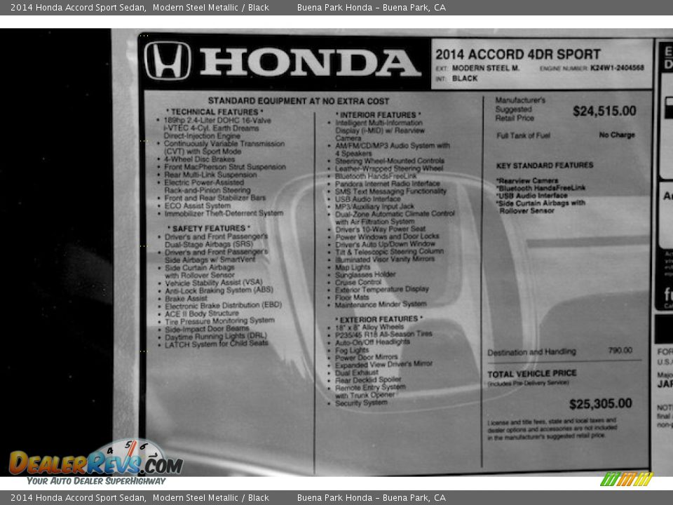 2014 Honda Accord Sport Sedan Modern Steel Metallic / Black Photo #18