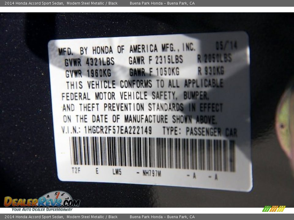 2014 Honda Accord Sport Sedan Modern Steel Metallic / Black Photo #20