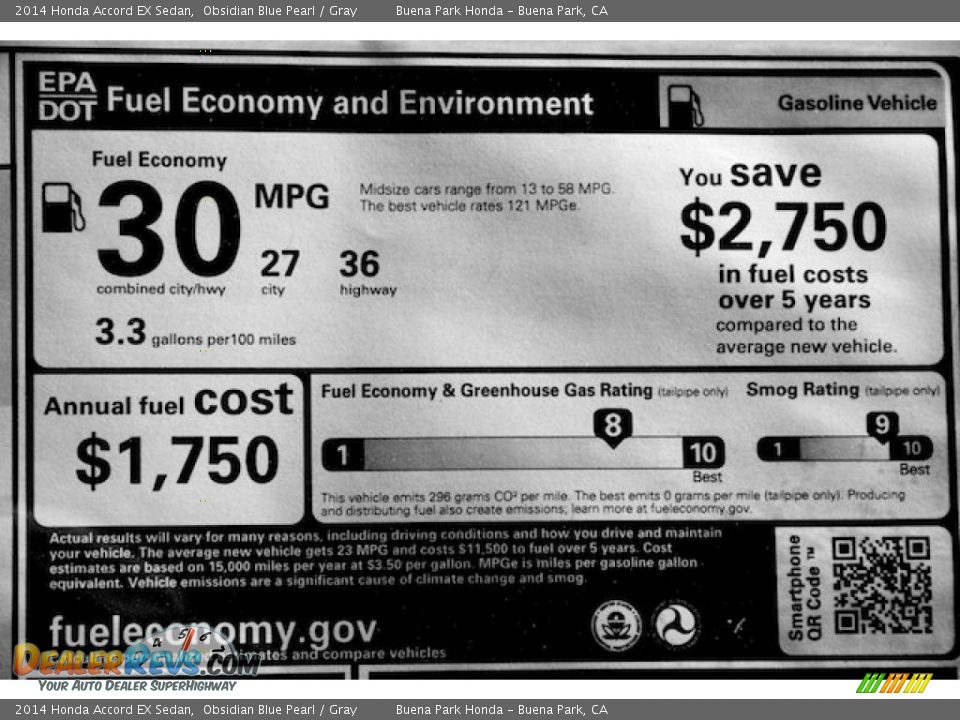 2014 Honda Accord EX Sedan Obsidian Blue Pearl / Gray Photo #20