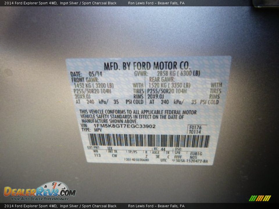2014 Ford Explorer Sport 4WD Ingot Silver / Sport Charcoal Black Photo #21
