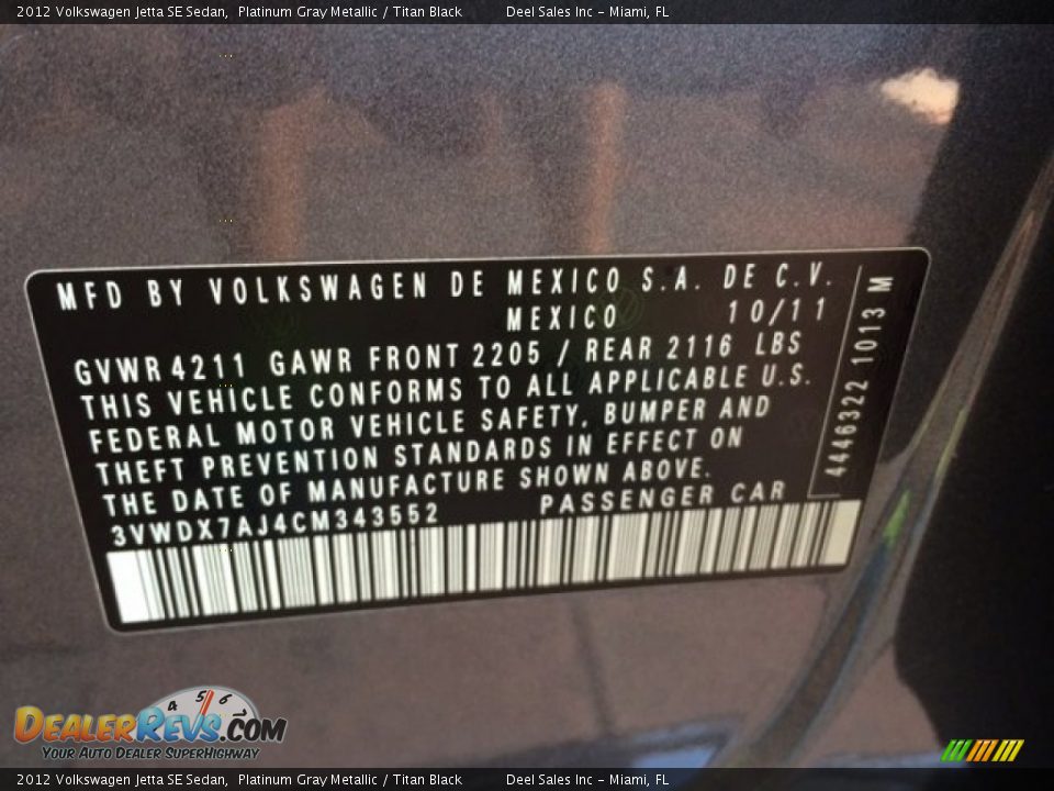 2012 Volkswagen Jetta SE Sedan Platinum Gray Metallic / Titan Black Photo #14