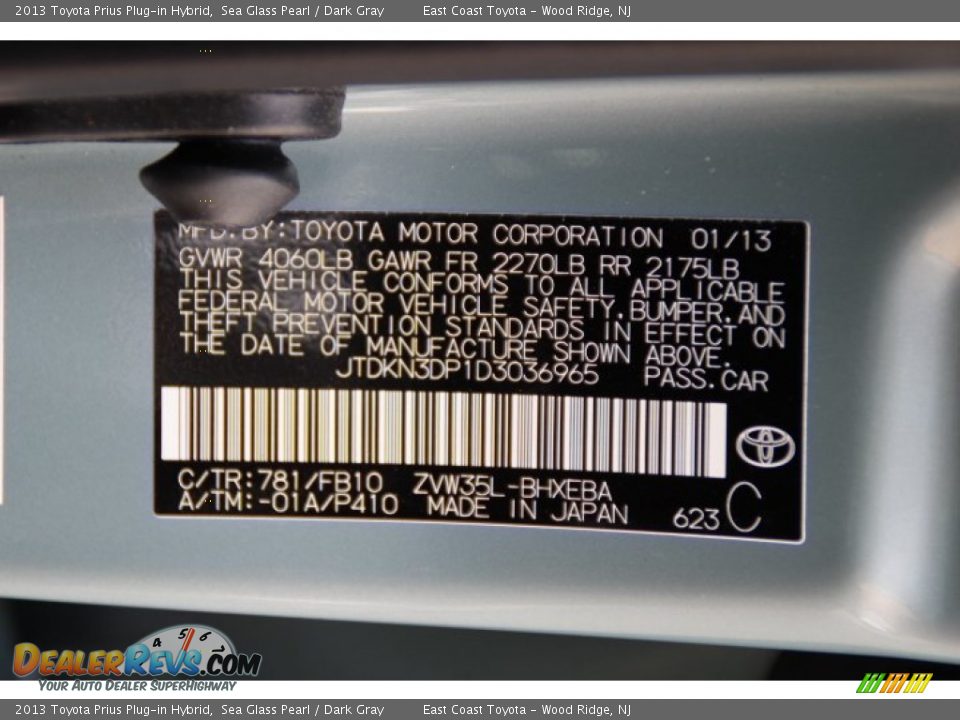 2013 Toyota Prius Plug-in Hybrid Sea Glass Pearl / Dark Gray Photo #29