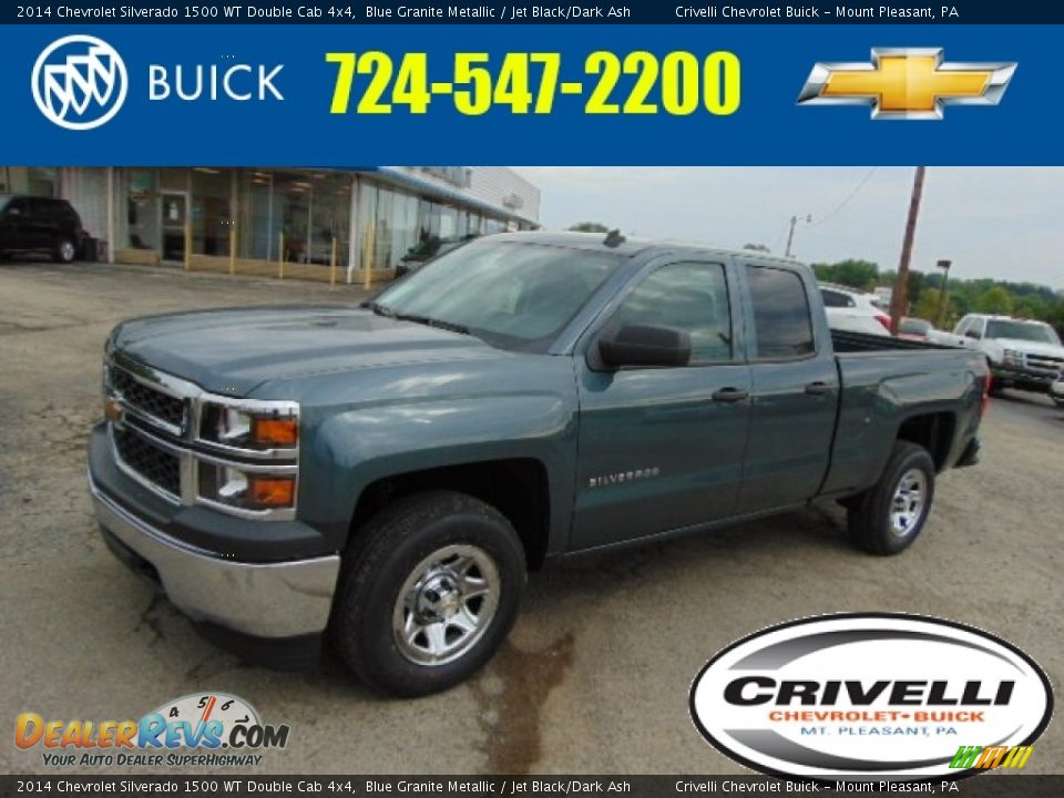 2014 Chevrolet Silverado 1500 WT Double Cab 4x4 Blue Granite Metallic / Jet Black/Dark Ash Photo #1