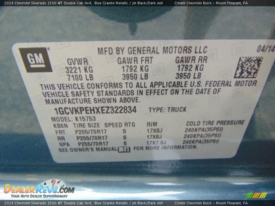 2014 Chevrolet Silverado 1500 WT Double Cab 4x4 Blue Granite Metallic / Jet Black/Dark Ash Photo #20