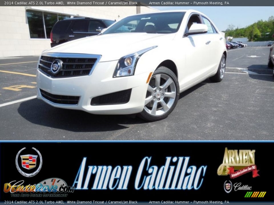 2014 Cadillac ATS 2.0L Turbo AWD White Diamond Tricoat / Caramel/Jet Black Photo #1