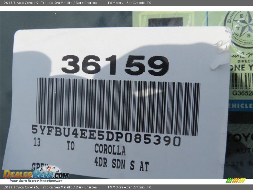 2013 Toyota Corolla S Tropical Sea Metallic / Dark Charcoal Photo #18