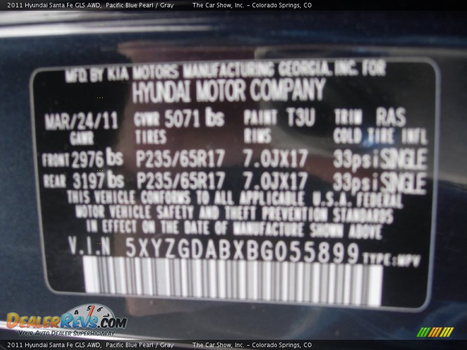 2011 Hyundai Santa Fe GLS AWD Pacific Blue Pearl / Gray Photo #24