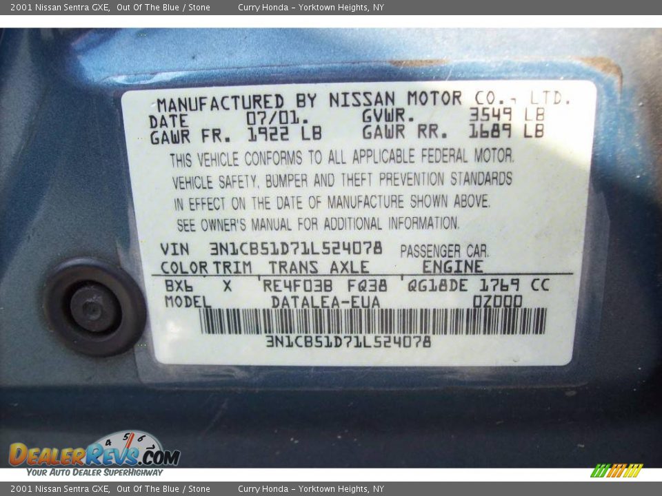 2001 Nissan Sentra GXE Out Of The Blue / Stone Photo #24