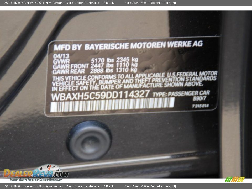 2013 BMW 5 Series 528i xDrive Sedan Dark Graphite Metallic II / Black Photo #33
